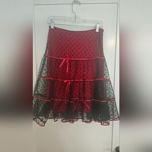 Betsy Johnson Red And Black lace skirt with bows
